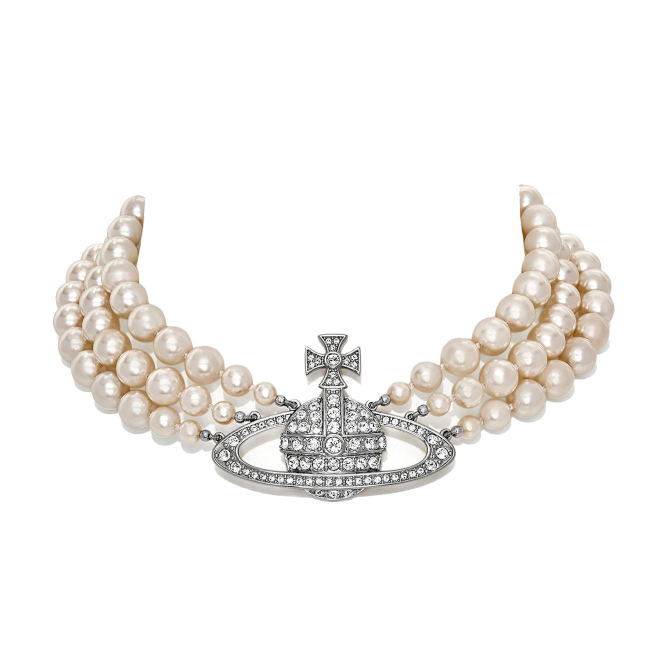 Vivienne Westwood Three Row Pearl Bas Relief Choker